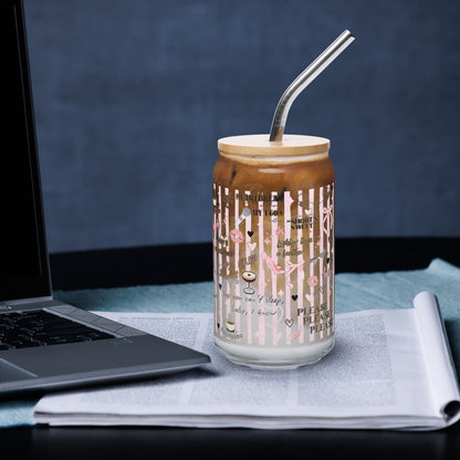 Coquette Espresso Pop Music Lyric Scatter Glass Tumbler | Fan Gift 16 oz with Bamboo Lid & Straw - Spinsterly Co