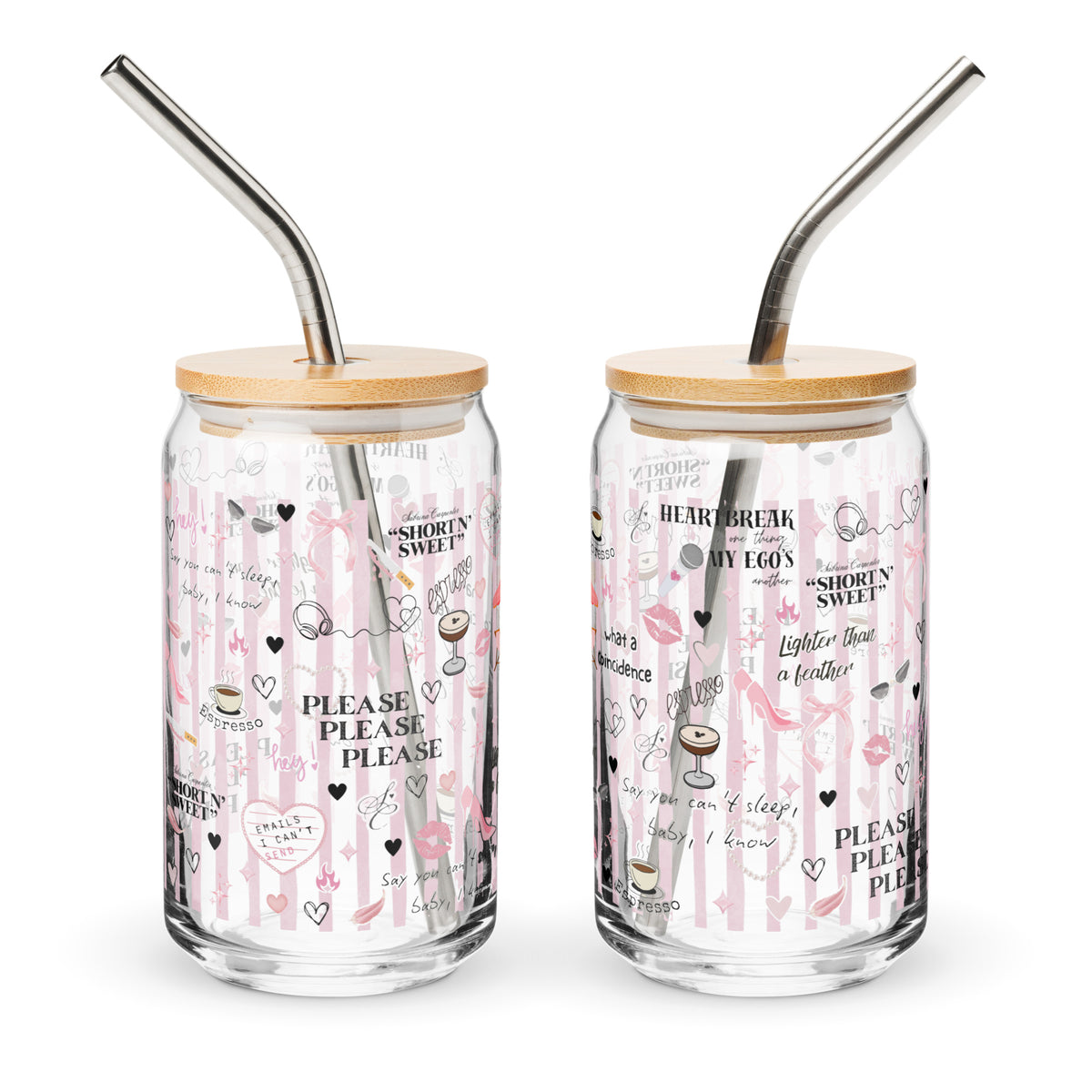 Coquette Espresso Pop Music Lyric Scatter Glass Tumbler | Fan Gift 16 oz with Bamboo Lid & Straw - Spinsterly Co