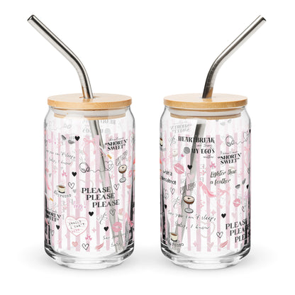 Coquette Espresso Pop Music Lyric Scatter Glass Tumbler | Fan Gift 16 oz with Bamboo Lid & Straw - Spinsterly Co