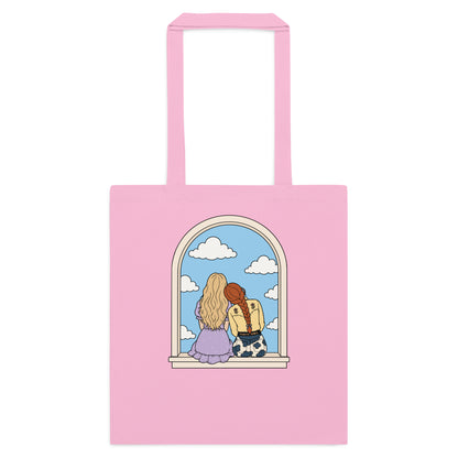 Windowsill Friends Cotton Tote Bag — Whimsical Friendship Illustration - Spinsterly Co