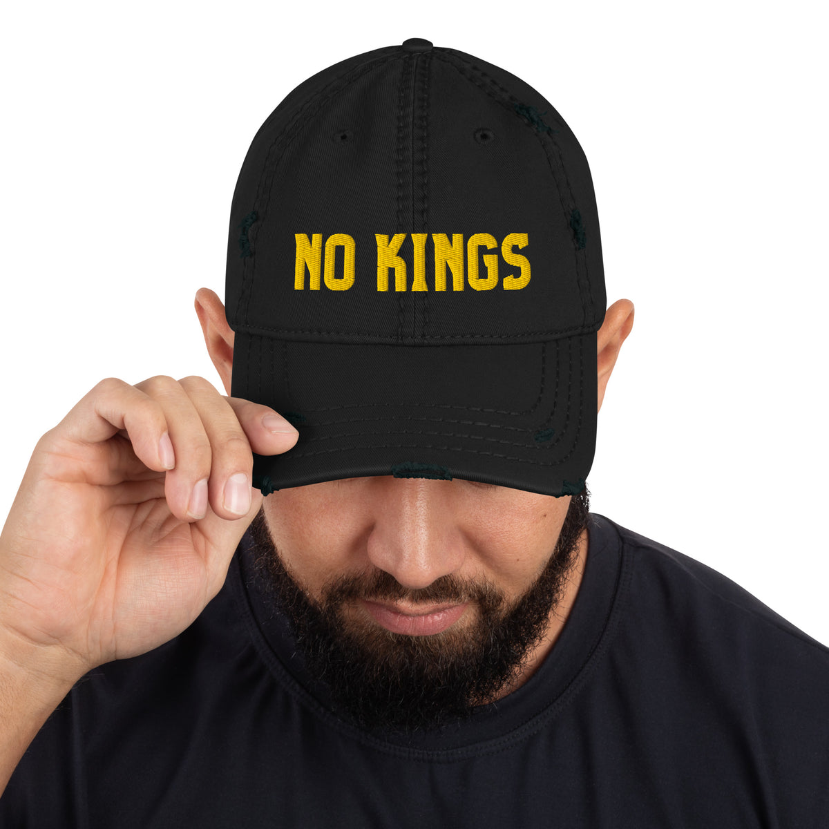 No Kings Distressed Dad Hat | Bold Gold Embroidered Political Cap - Spinsterly Co