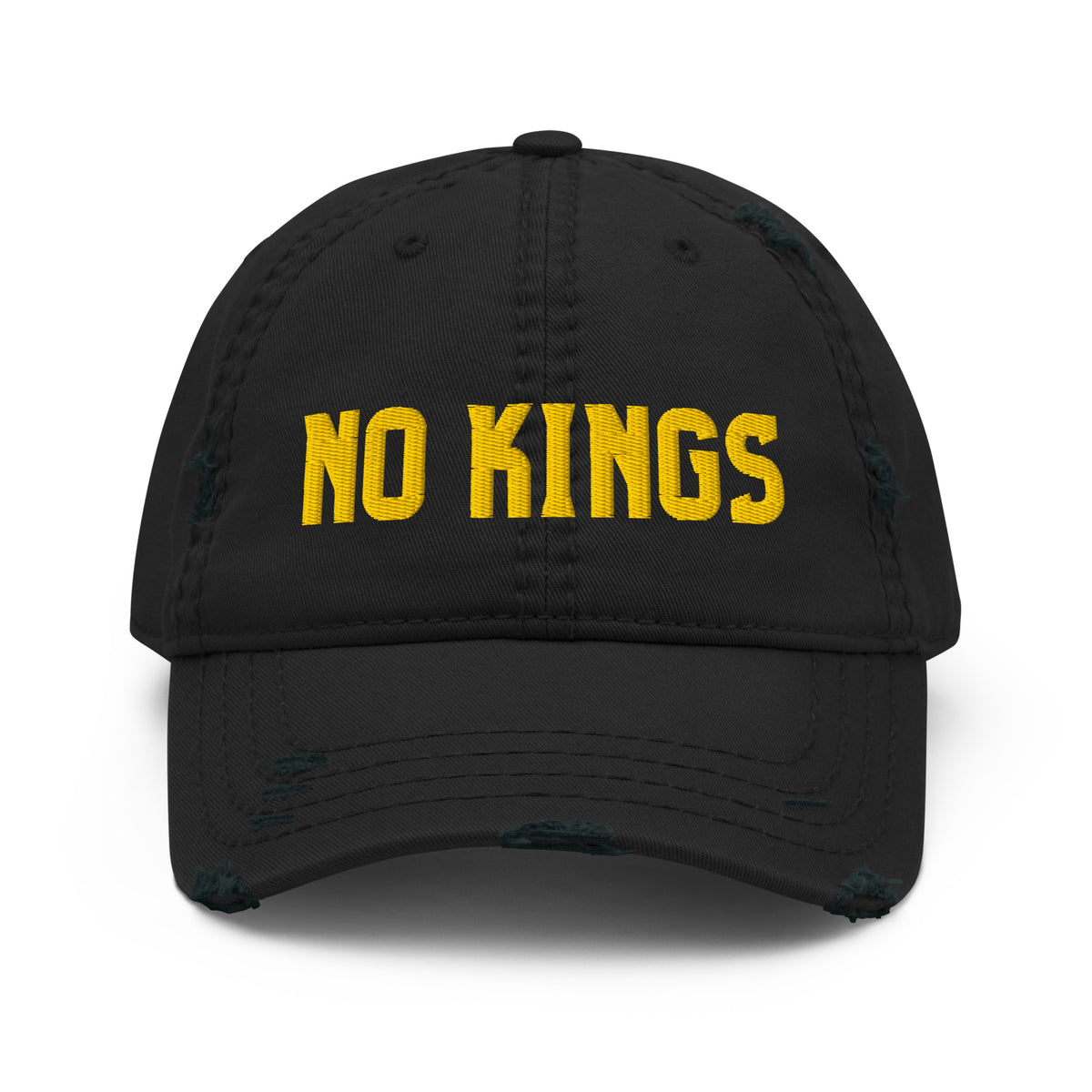 No Kings Distressed Dad Hat | Bold Gold Embroidered Political Cap - Spinsterly Co