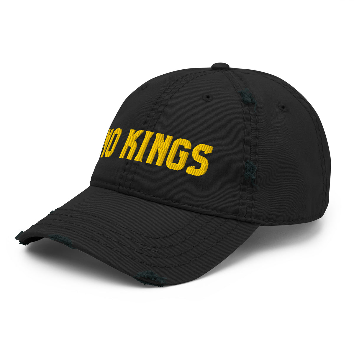 No Kings Distressed Dad Hat | Bold Gold Embroidered Political Cap - Spinsterly Co