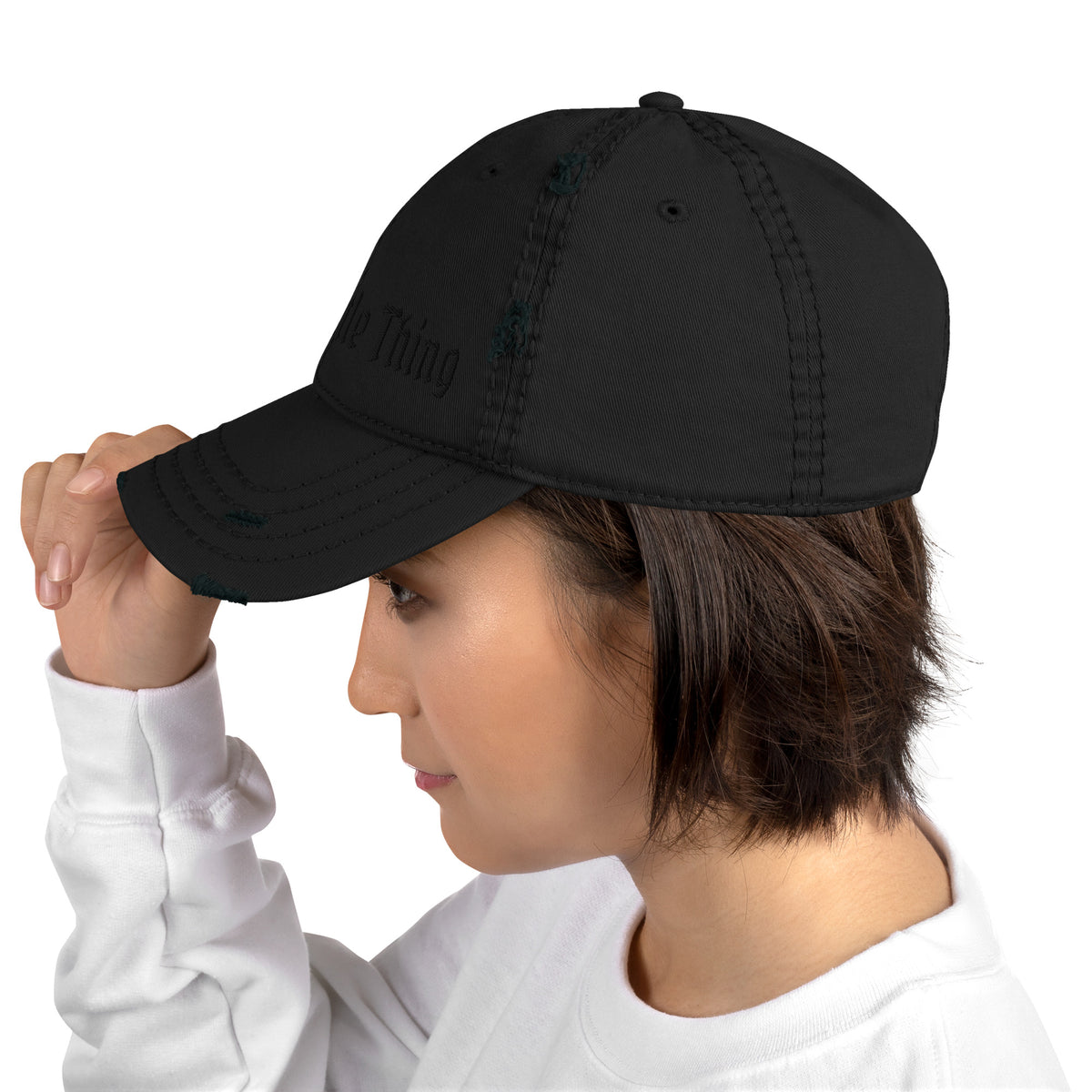 Violent Little Thing Distressed Dad Hat | Tonal Black Embroidered Cap - Spinsterly Co