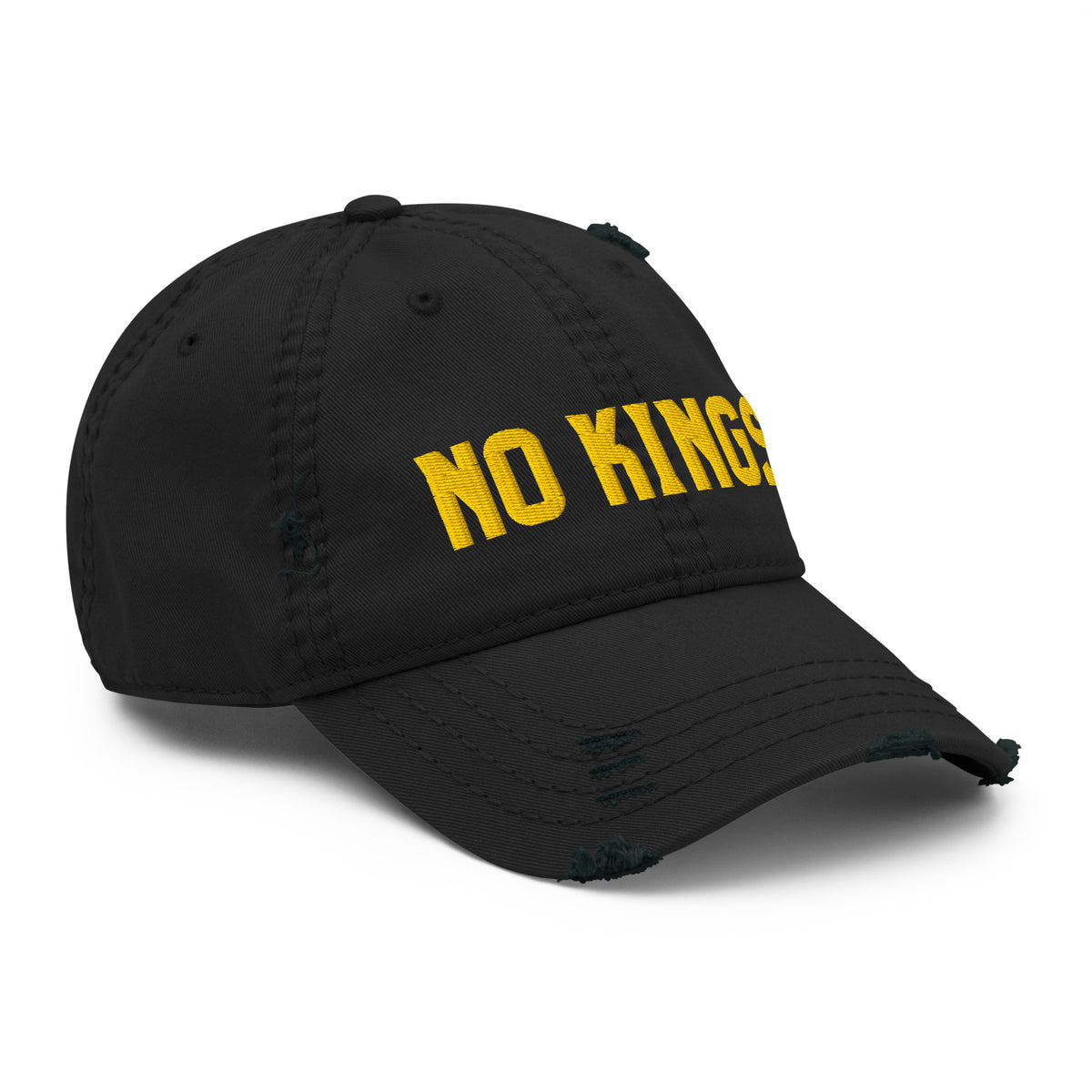 No Kings Distressed Dad Hat | Bold Gold Embroidered Political Cap - Spinsterly Co