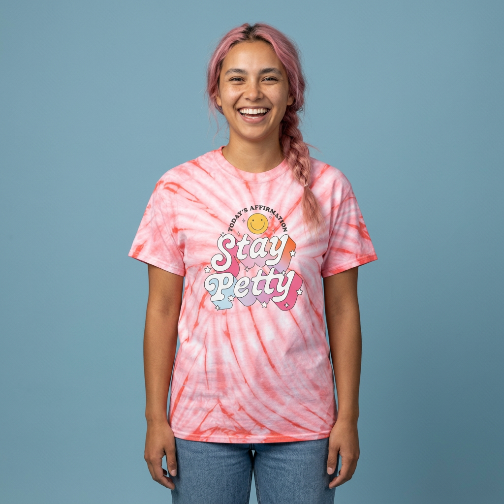 Stay Petty Tie-Dye Graphic Tee | Today's Affirmation Smiley Shirt - Spinsterly Co