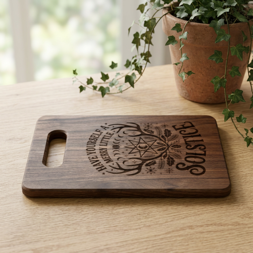 Solstice Mandala Engraved Wooden Cutting Board | Maple or Walnut Kitchen Board - Spinsterly Co