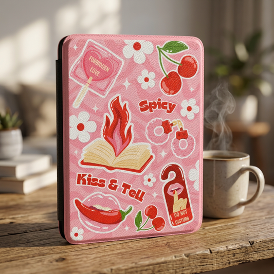 Kiss & Tell Spicy Reader Kindle Case | Pink Cherry Flame Design - Spinsterly Co