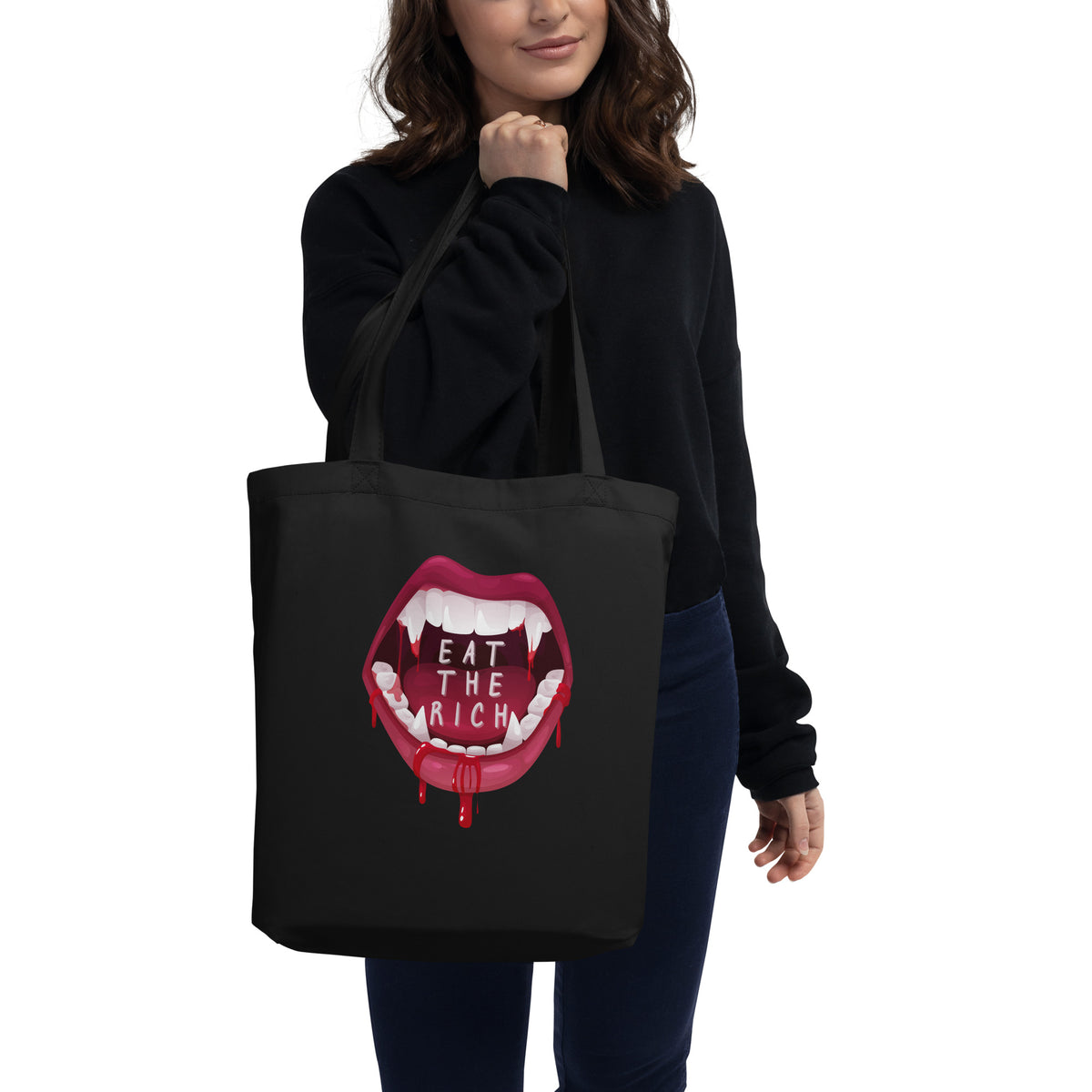 Eat the Rich Vampire Mouth Tote Bag | Anti-Capitalism Gothic Organic Cotton Tote - Spinsterly Co