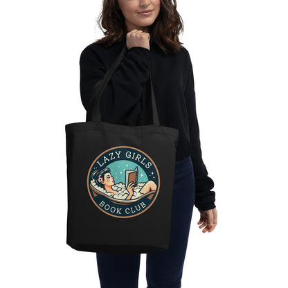Lazy Girls Book Club Organic Cotton Tote Bag | Bookish Gift Tote for Readers - Spinsterly Co