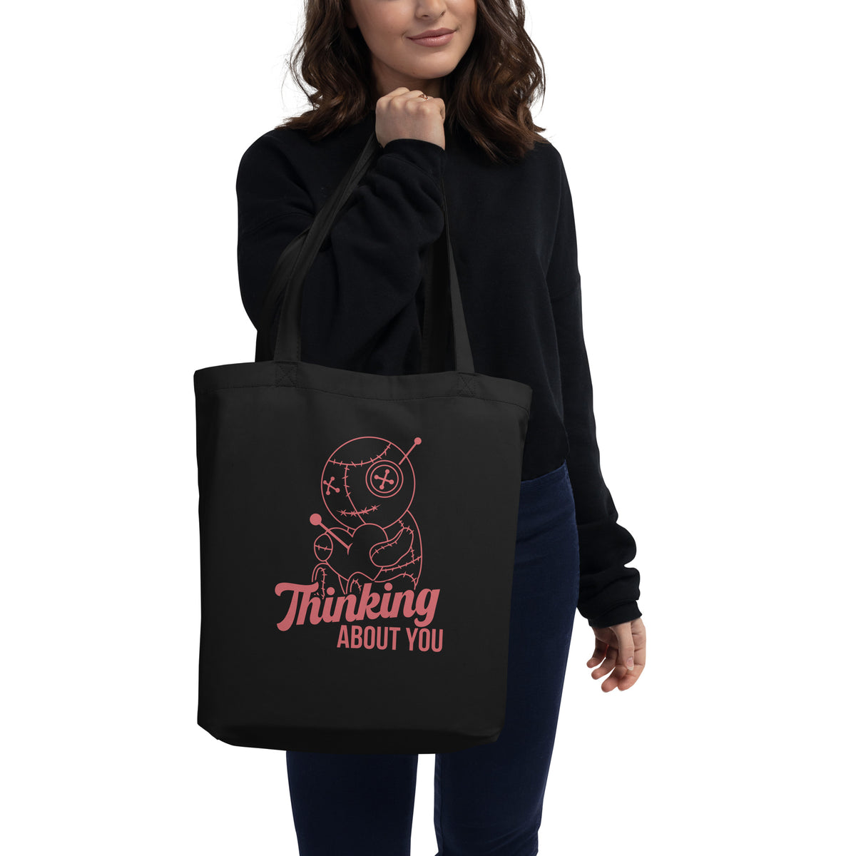 Thinking About You Voodoo Doll Tote Bag | Funny Gothic Organic Cotton Tote - Spinsterly Co