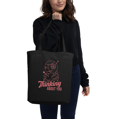 Thinking About You Voodoo Doll Tote Bag | Funny Gothic Organic Cotton Tote - Spinsterly Co