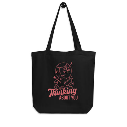 Thinking About You Voodoo Doll Tote Bag | Funny Gothic Organic Cotton Tote - Spinsterly Co