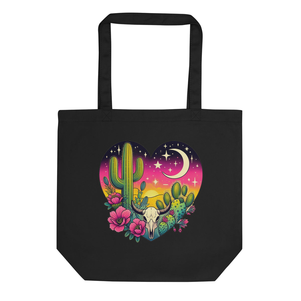 Desert Heart Eco Tote Bag | Boho Cactus Bull Skull Moon Organic Cotton Bag - Spinsterly Co