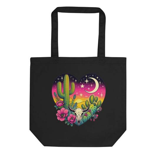 Desert Heart Eco Tote Bag | Boho Cactus Bull Skull Moon Organic Cotton Bag - Spinsterly Co