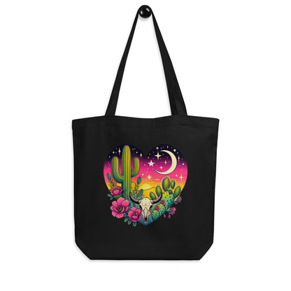 Desert Heart Eco Tote Bag | Boho Cactus Bull Skull Moon Organic Cotton Bag - Spinsterly Co