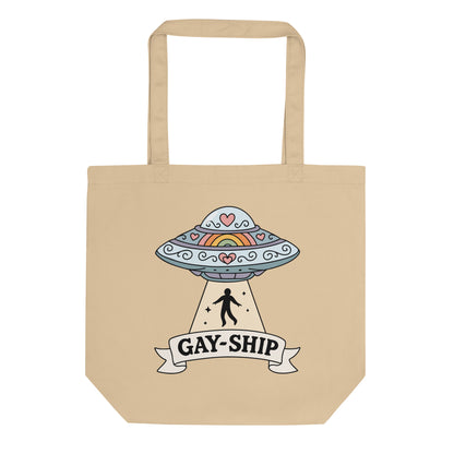 Gay-Ship UFO Eco Tote Bag | Funny LGBTQIA+ Pride Organic Cotton Tote - Spinsterly Co