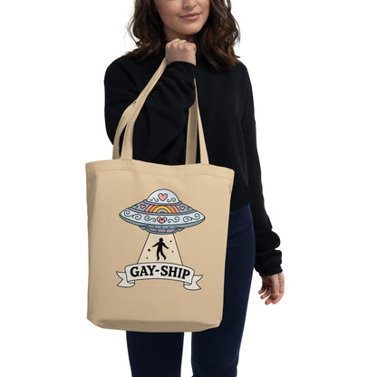 Gay-Ship UFO Eco Tote Bag | Funny LGBTQIA+ Pride Organic Cotton Tote - Spinsterly Co