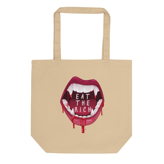 Eat the Rich Vampire Mouth Tote Bag | Anti-Capitalism Gothic Organic Cotton Tote - Spinsterly Co