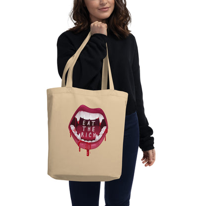 Eat the Rich Vampire Mouth Tote Bag | Anti-Capitalism Gothic Organic Cotton Tote - Spinsterly Co