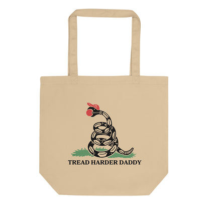 Tread Harder Daddy Tote Bag | Funny Anti-MAGA Gadsden Snake Parody Organic Cotton Tote - Spinsterly Co