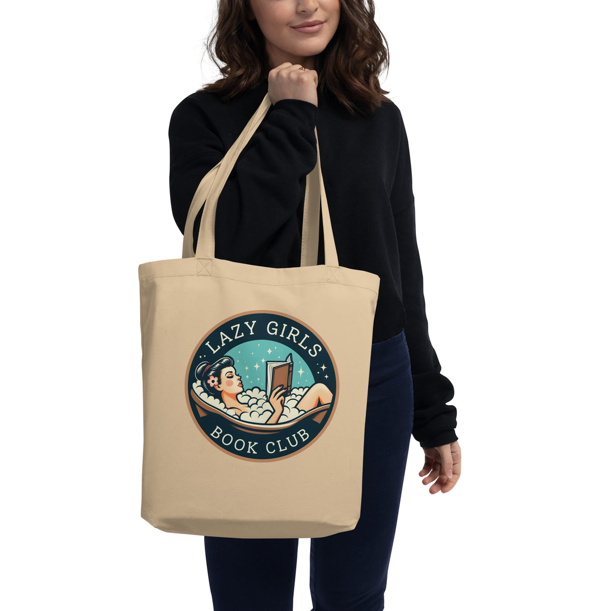 Lazy Girls Book Club Organic Cotton Tote Bag | Bookish Gift Tote for Readers - Spinsterly Co