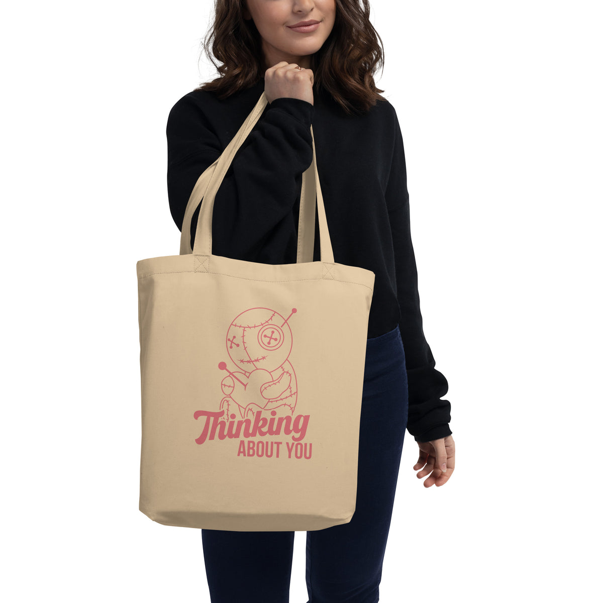 Thinking About You Voodoo Doll Tote Bag | Funny Gothic Organic Cotton Tote - Spinsterly Co