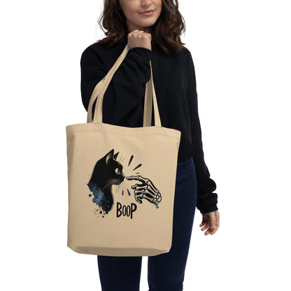 Skeleton Boop Cat Eco Tote Bag | Witchy Black Cat Organic Cotton Bag - Spinsterly Co