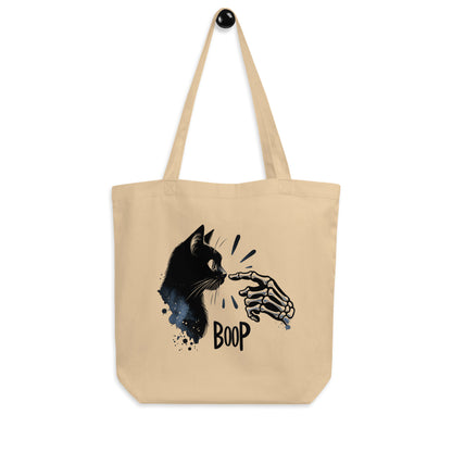 Skeleton Boop Cat Eco Tote Bag | Witchy Black Cat Organic Cotton Bag - Spinsterly Co