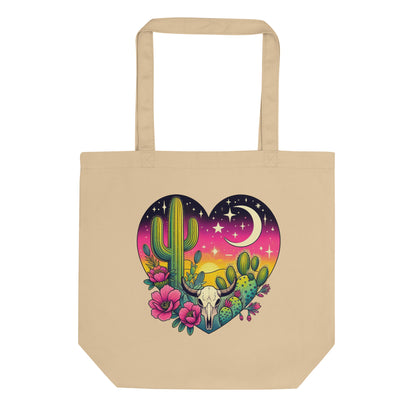 Desert Heart Eco Tote Bag | Boho Cactus Bull Skull Moon Organic Cotton Bag - Spinsterly Co