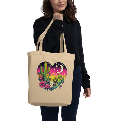 Desert Heart Eco Tote Bag | Boho Cactus Bull Skull Moon Organic Cotton Bag - Spinsterly Co