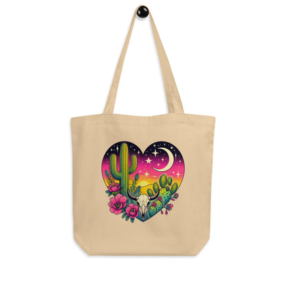 Desert Heart Eco Tote Bag | Boho Cactus Bull Skull Moon Organic Cotton Bag - Spinsterly Co