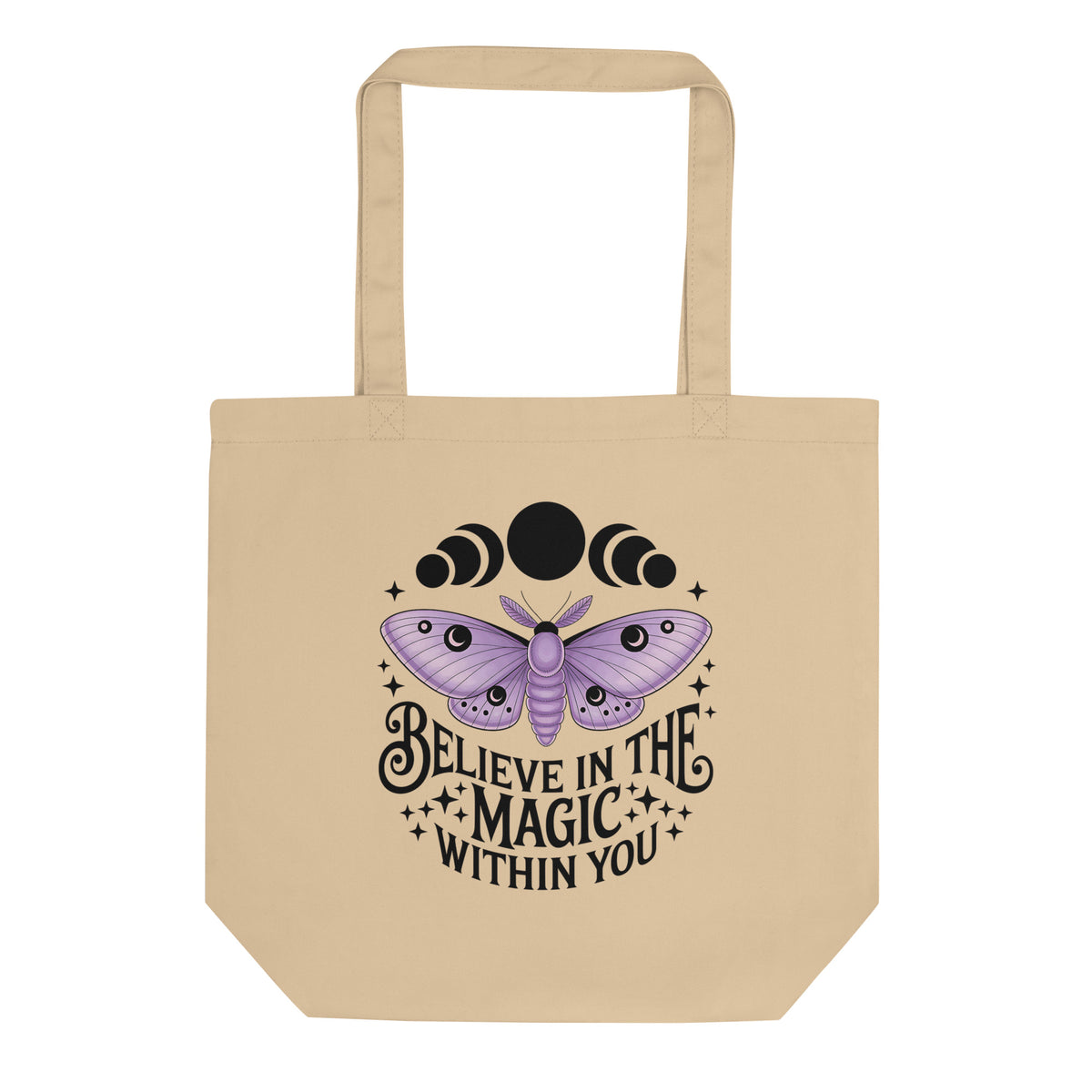 Believe in the Magic Within You Eco Tote Bag | Witchy Moth Moon Phase Organic Cotton - Spinsterly Co
