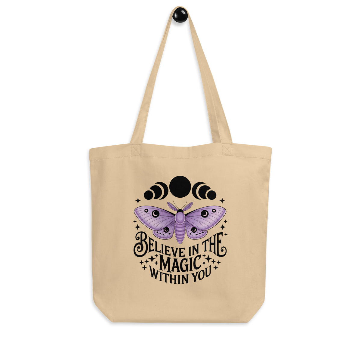 Believe in the Magic Within You Eco Tote Bag | Witchy Moth Moon Phase Organic Cotton - Spinsterly Co