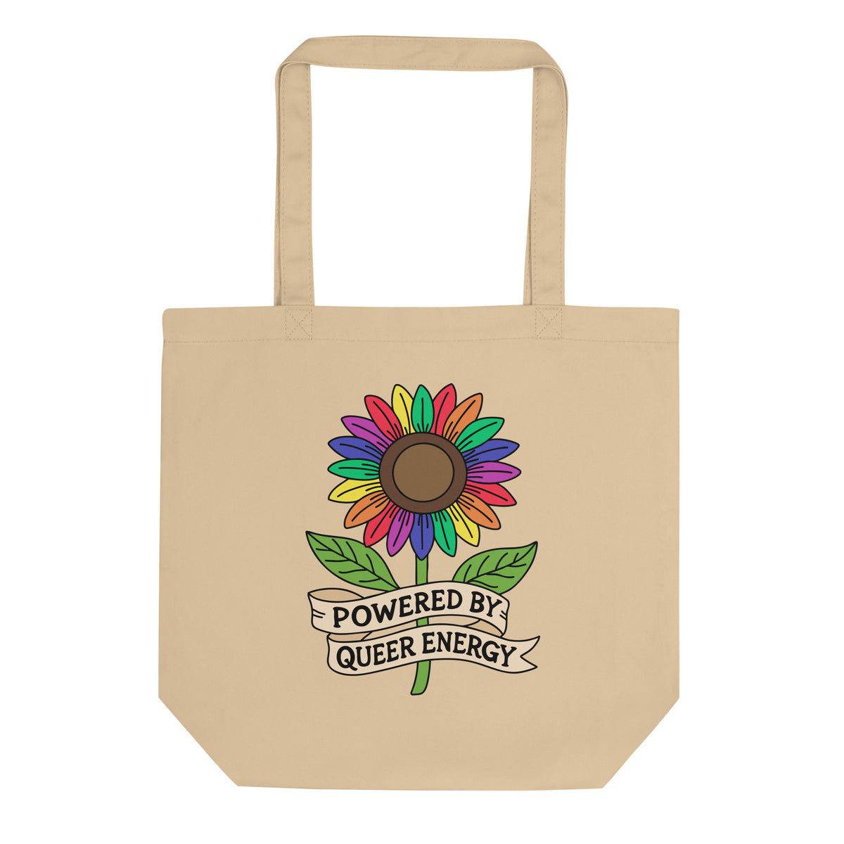Powered by Queer Energy Eco Tote Bag | Rainbow Sunflower LGBTQIA+ Tote - Spinsterly Co