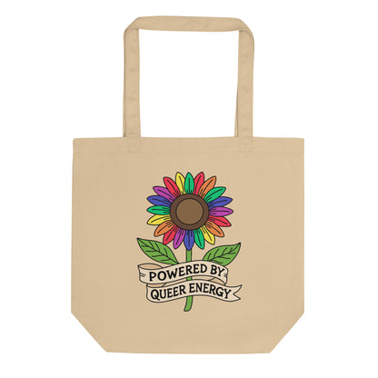 Powered by Queer Energy Eco Tote Bag | Rainbow Sunflower LGBTQIA+ Tote - Spinsterly Co
