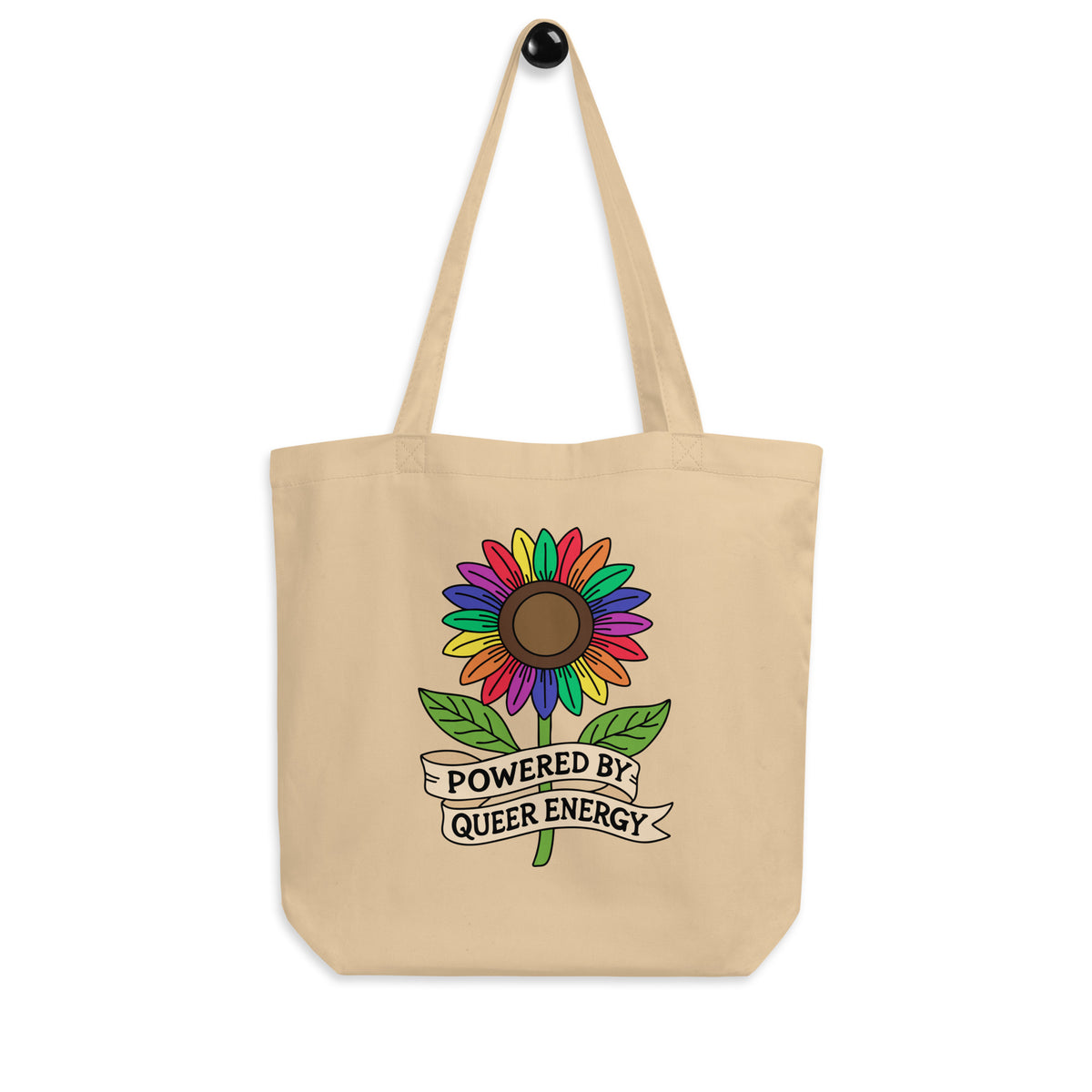 Powered by Queer Energy Eco Tote Bag | Rainbow Sunflower LGBTQIA+ Tote - Spinsterly Co
