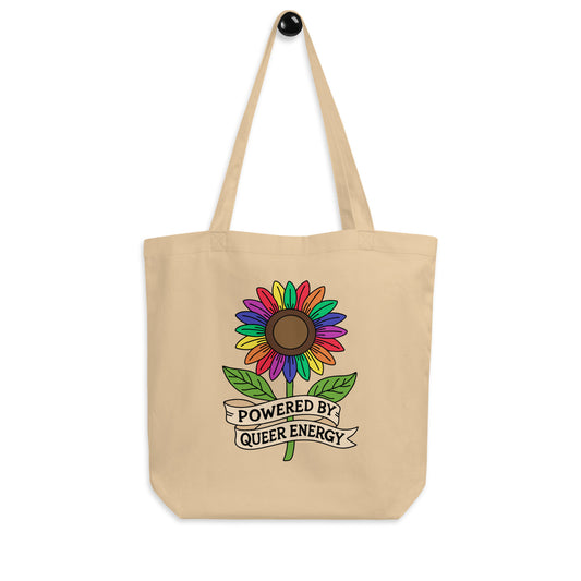 Powered by Queer Energy Eco Tote Bag | Rainbow Sunflower LGBTQIA+ Tote - Spinsterly Co
