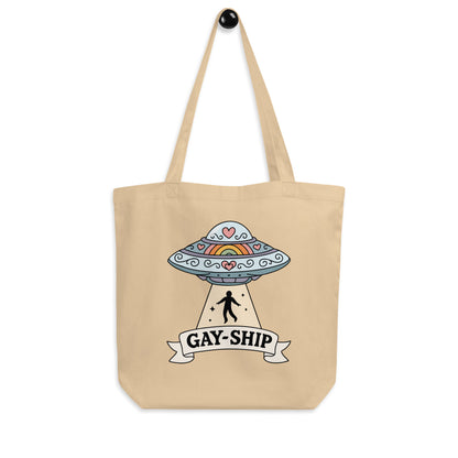 Gay-Ship UFO Eco Tote Bag | Funny LGBTQIA+ Pride Organic Cotton Tote - Spinsterly Co