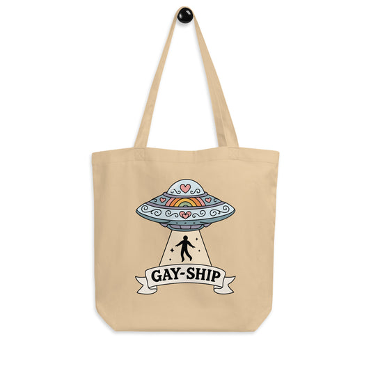 Gay-Ship UFO Eco Tote Bag | Funny LGBTQIA+ Pride Organic Cotton Tote - Spinsterly Co