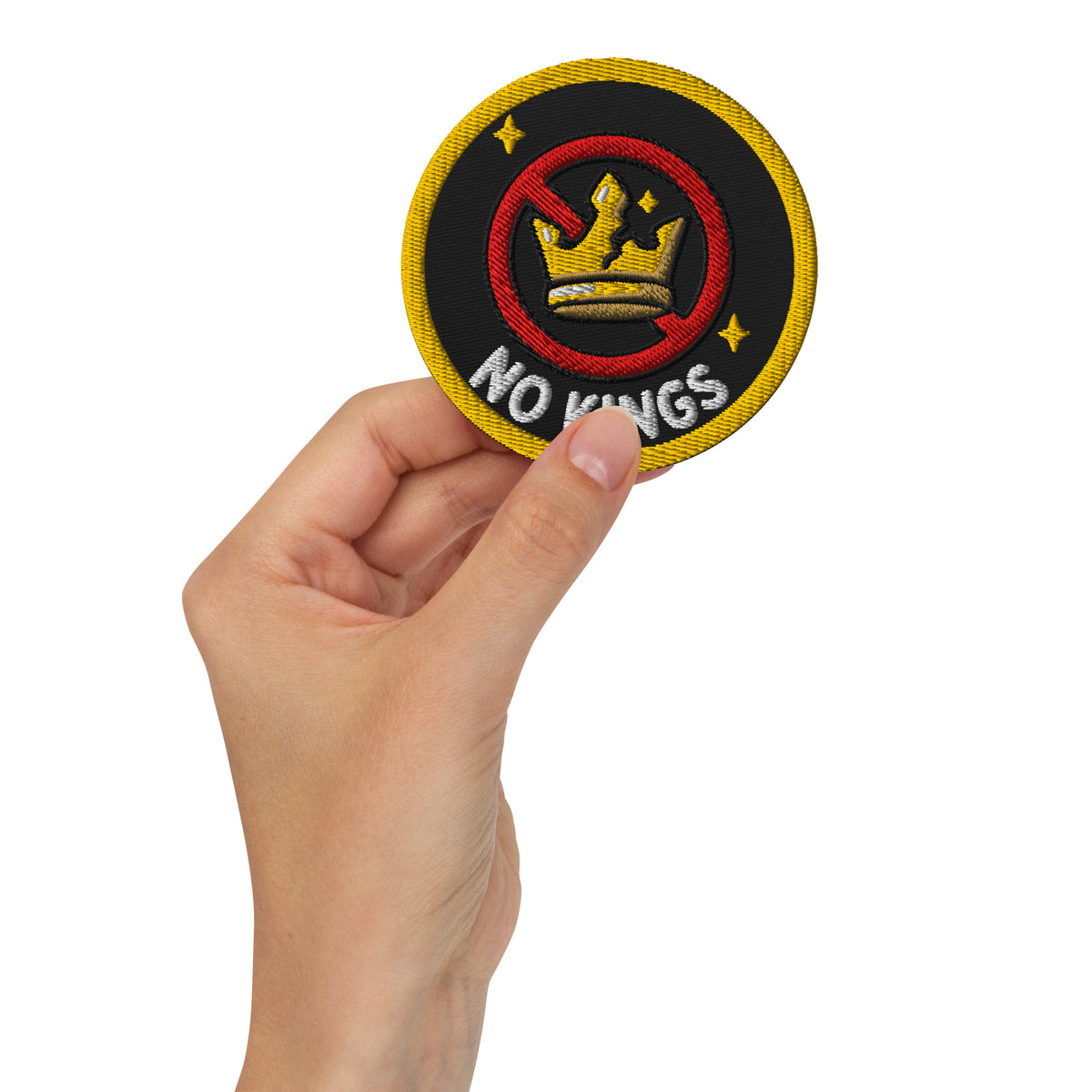 No Kings Embroidered Iron-On Patch | Anti-Authoritarian Activist Accessory - Spinsterly Co