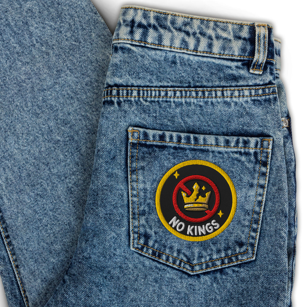 No Kings Embroidered Iron-On Patch | Anti-Authoritarian Activist Accessory - Spinsterly Co
