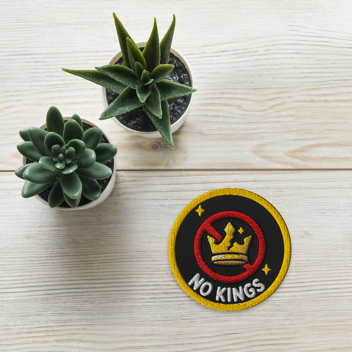 No Kings Embroidered Iron-On Patch | Anti-Authoritarian Activist Accessory - Spinsterly Co