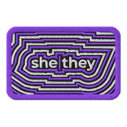 She/They Pronoun Embroidered Patch | LGBTQIA+ Identity Accessory - Spinsterly Co