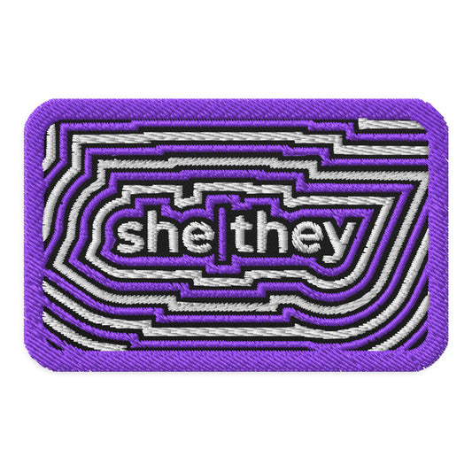 She/They Pronoun Embroidered Patch | LGBTQIA+ Identity Accessory - Spinsterly Co
