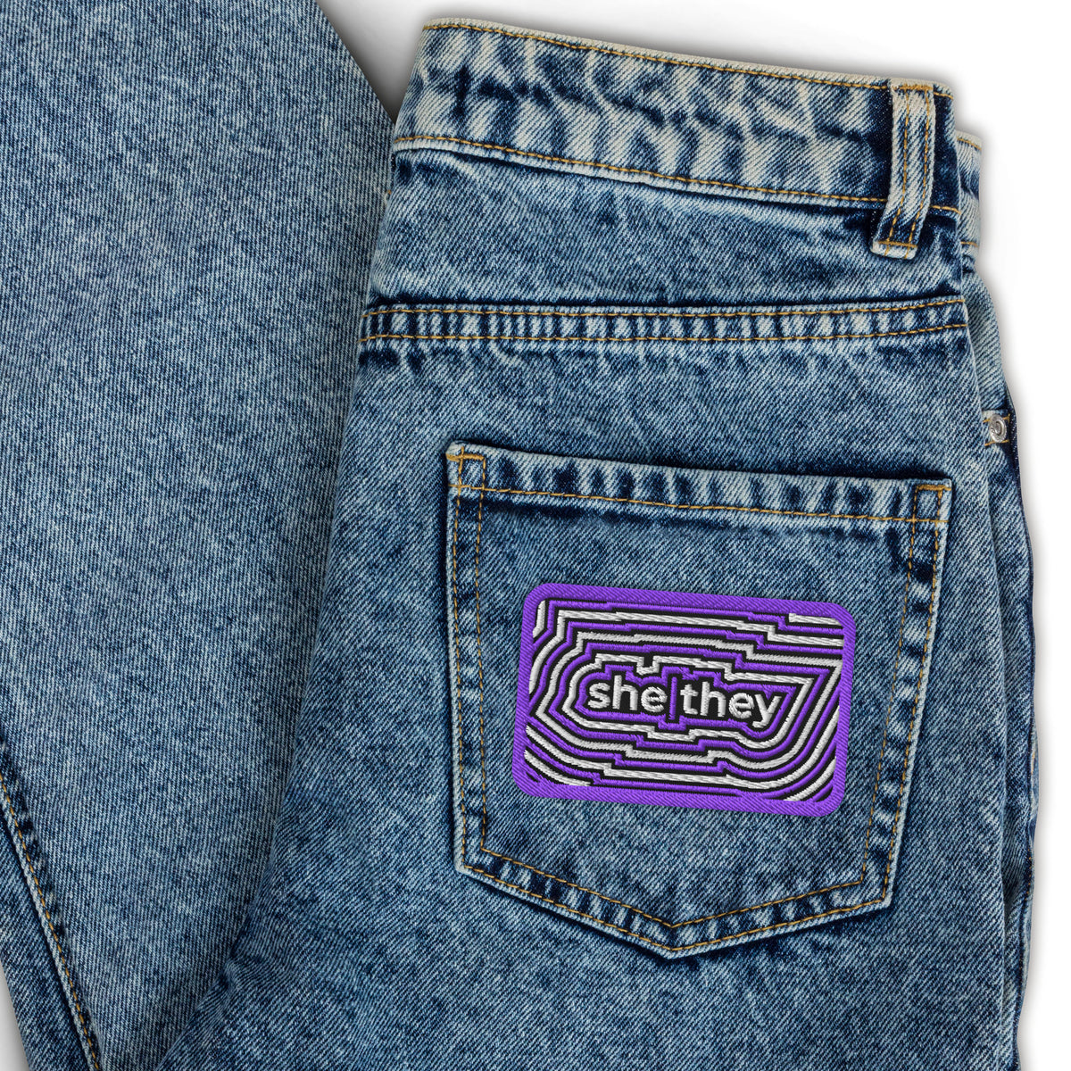 She/They Pronoun Embroidered Patch | LGBTQIA+ Identity Accessory - Spinsterly Co