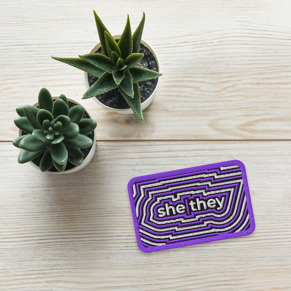 She/They Pronoun Embroidered Patch | LGBTQIA+ Identity Accessory - Spinsterly Co
