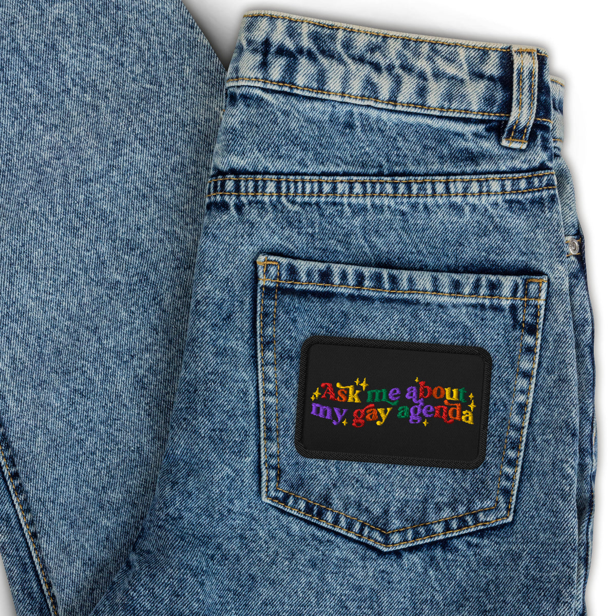 Ask Me About My Gay Agenda Embroidered Patch | LGBTQIA+ Pride Accessory - Spinsterly Co