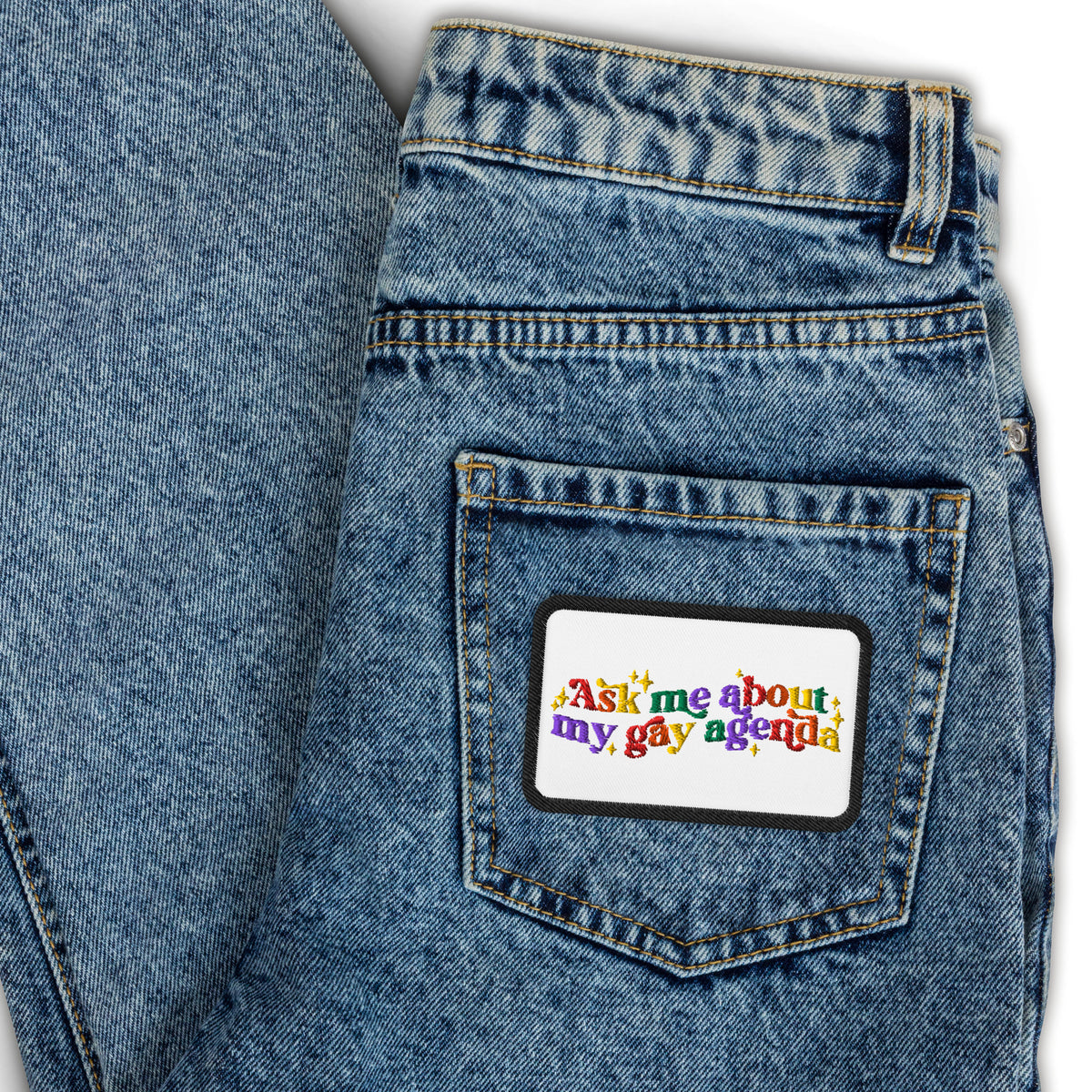 Ask Me About My Gay Agenda Embroidered Patch | LGBTQIA+ Pride Accessory - Spinsterly Co