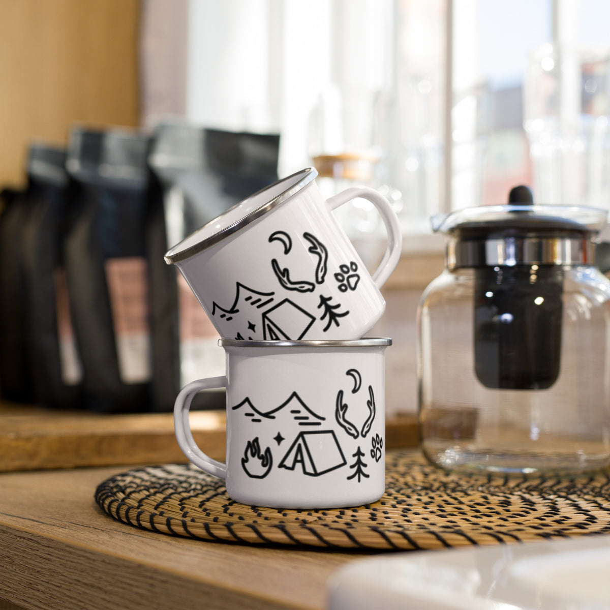 Camping Doodles Enamel Mug | Whimsical Outdoor Mug - Spinsterly Co